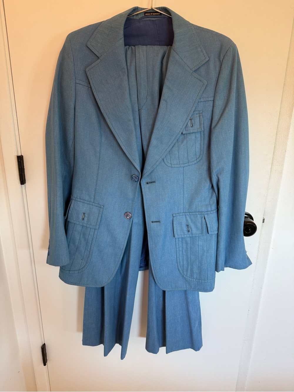 TRUE VINTAGE 1970s ROMANIAN LEISURE SUIT – BLUE 2 PIECE